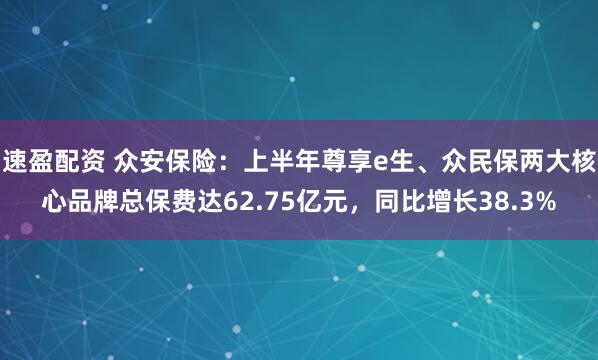 速盈配资 众安保险：上半年尊享e生、众民保两大核心品牌总保费达62.75亿元，同比增长38.3%